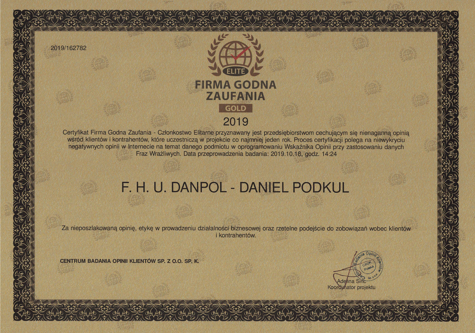 Firma Godna Zaufania Elite GOLD 2019 - CENTRUMHANDLOWE.NET